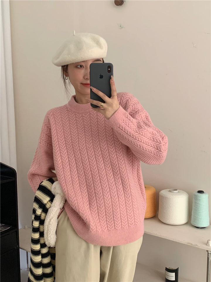 Damen Strickpullover mit strukturierter Zopfmusterung und lässigem Schnitt Drune