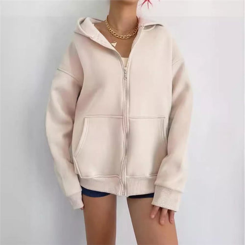 Damen Kapuzenpullover mit Reißverschluss und überschnittenen Schultern Drune