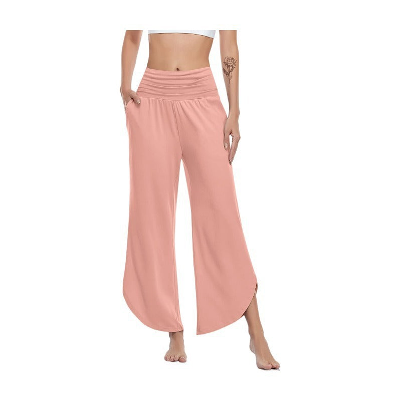 Damen Weite Palazzo-Hosen mit flexiblem Bund und seitlichen Schlitzen Drune
