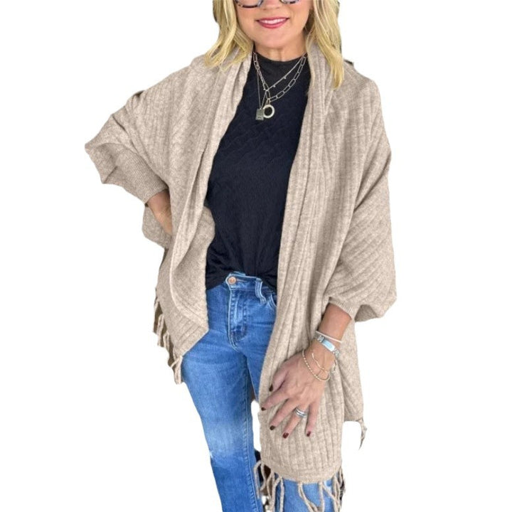 Damen vielseitiger Poncho mit Fransen Drune
