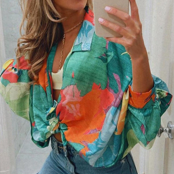 Damen Trendige Blusenjacke mit floralem Design und Übergröße Drune