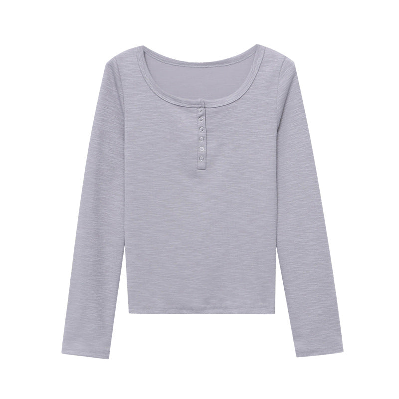 Damen Langarm-Henley-Shirt mit Knopfdetails Drune