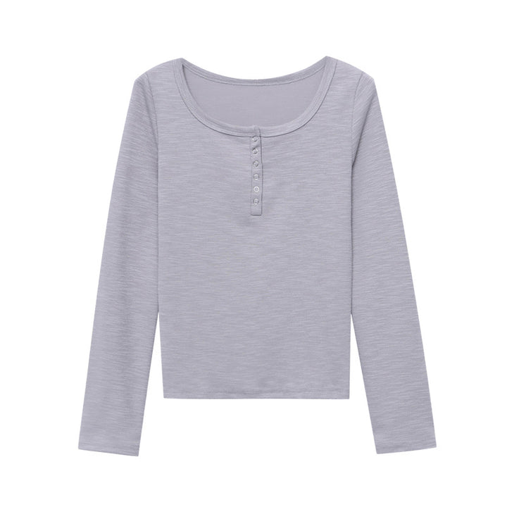 Damen Langarm-Henley-Shirt mit Knopfdetails Drune