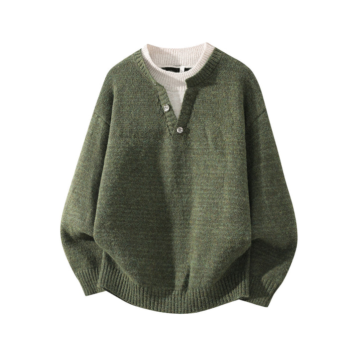 Unisex Oversize-Strickpullover mit Halbsteg‑Henley, geripptem Saum & überschnittener Schulter Drune