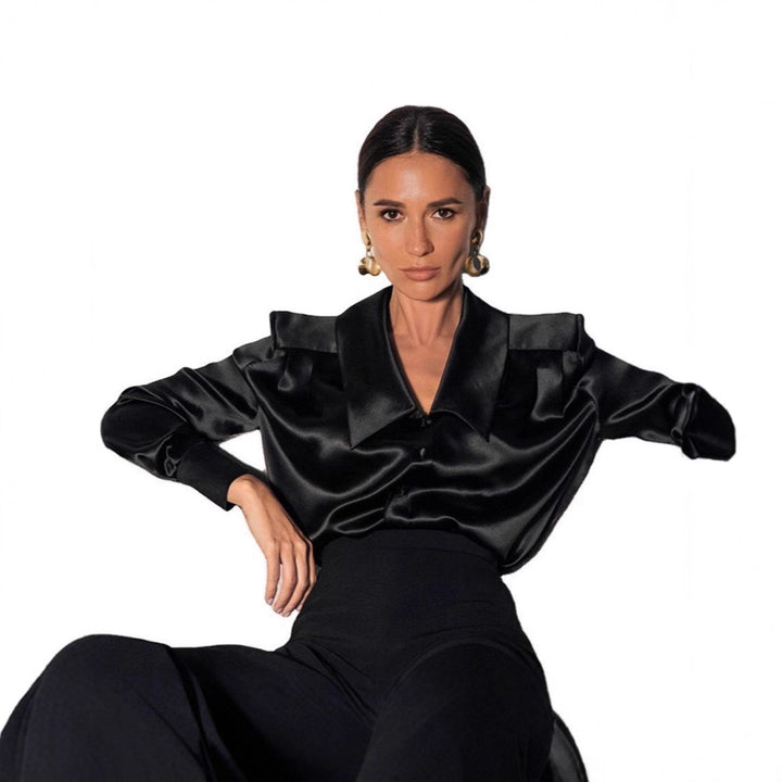 Damen Satinbluse mit übergroßem Spitzkragen und eleganten Langärmeln Drune