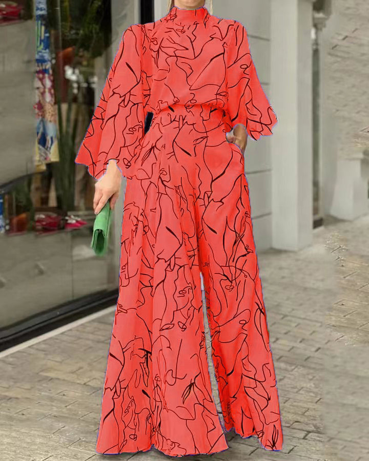 Damen Eleganter Longline Jumpsuit mit Stehkragen, Ballonärmeln und Seitentaschen Drune