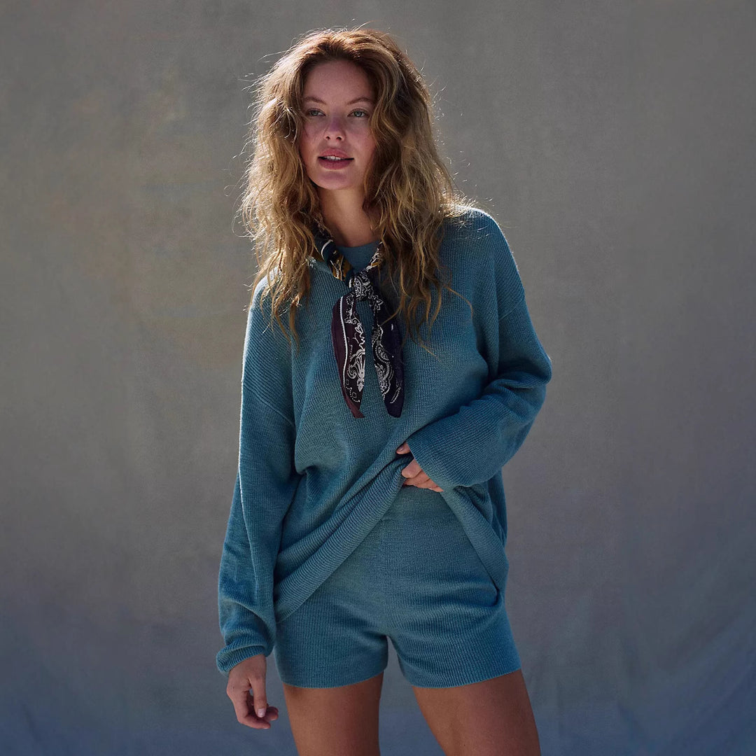 Damen modisches lässiges Strickkleid mit kragenähnlichem Oberteil Drune