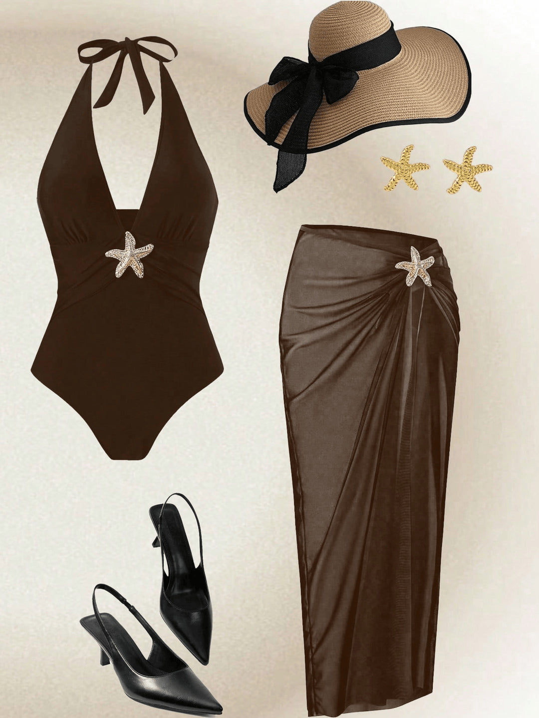 Damen Eleganter Badeanzug mit vielseitigem Wickelrock Drune