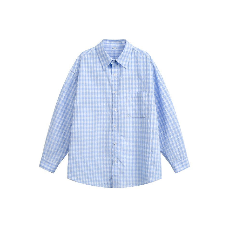Damen Oversize‑Hemdbluse im Gingham‑Karo mit Brusttasche Drune