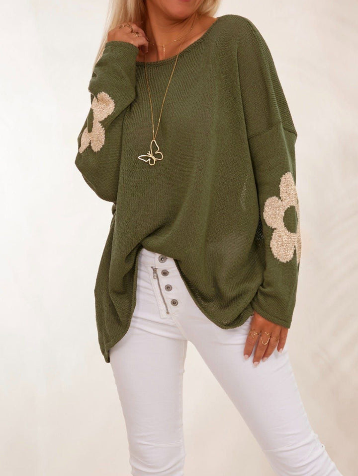 Damen modischer Strickpullover mit floralen Applikationen Drune