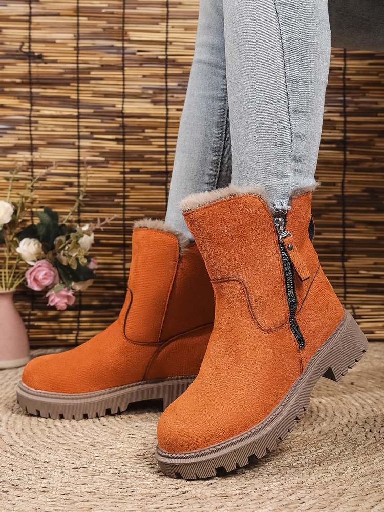 Damen Gefütterte Wildlederoptik Stiefeletten mit Teddyfutter, seitlichem Reißverschluss und profilierter Gummisohle Drune