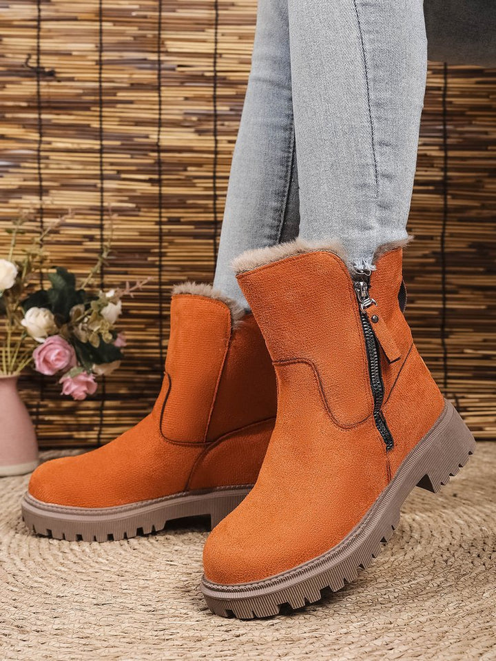 Damen Gefütterte Wildlederoptik Stiefeletten mit Teddyfutter, seitlichem Reißverschluss und profilierter Gummisohle Drune
