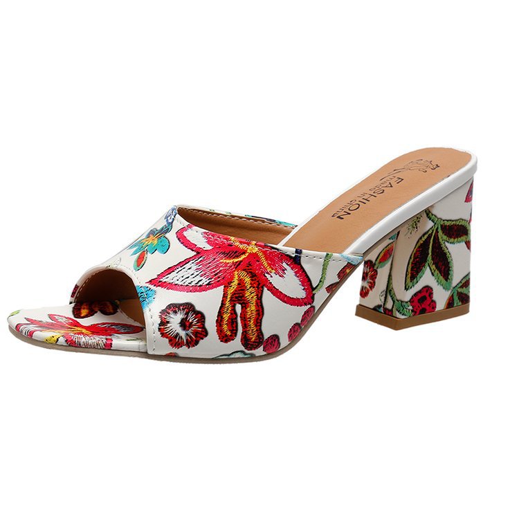 Damen Mules mit floralem Design und komfortablem Blockabsatz Drune