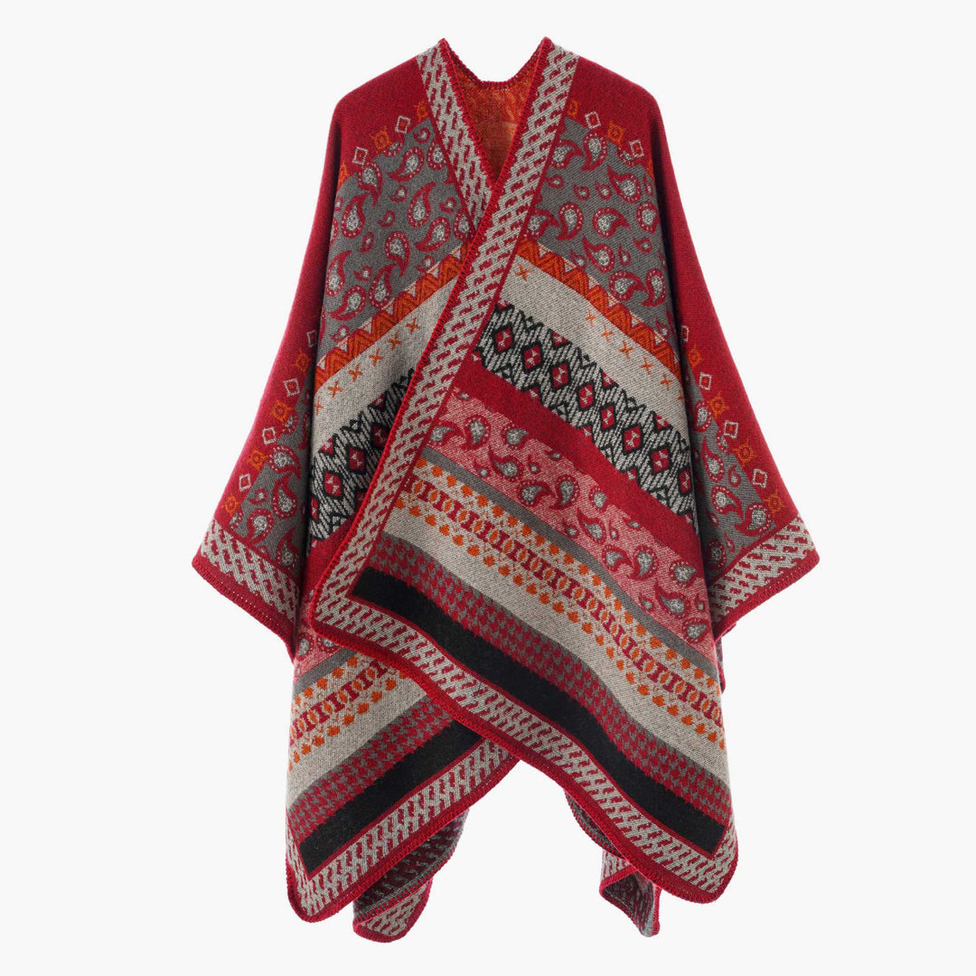 Damen Offenes Jacquard-Cape mit Paisley- und Ethno-Motiv Drune