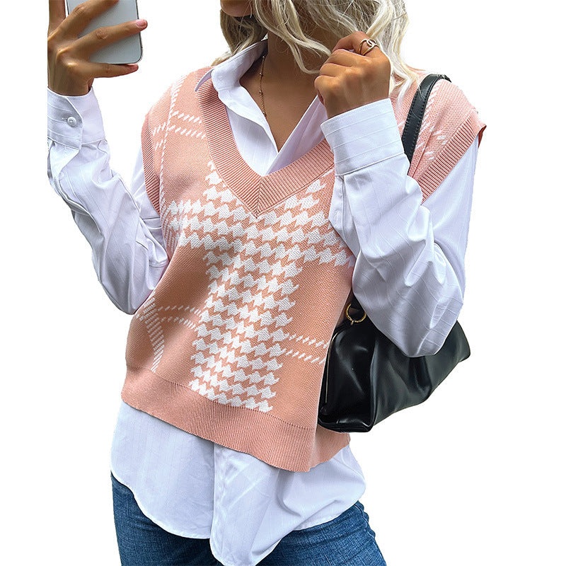 Damen Trendiger V-Ausschnitt Strickpullover Drune