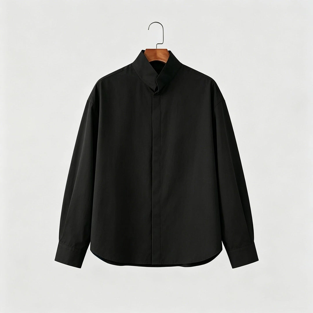 Damen Oversized Hemd mit Stehkragen und verdeckter Knopfleiste Drune
