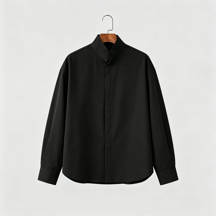 Damen Oversized Hemd mit Stehkragen und verdeckter Knopfleiste Drune