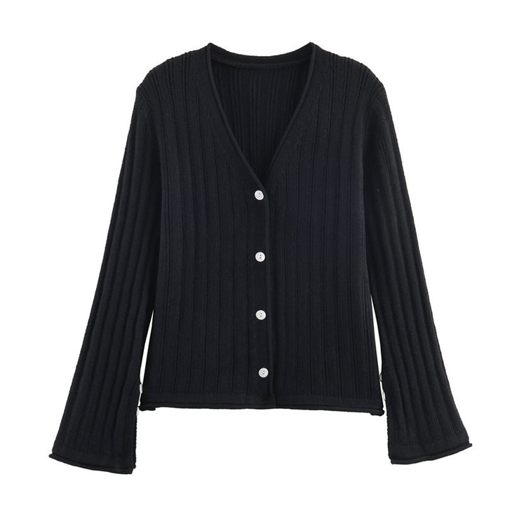Damen Rippstrickjacke mit V-Ausschnitt und Knopfverschluss Drune