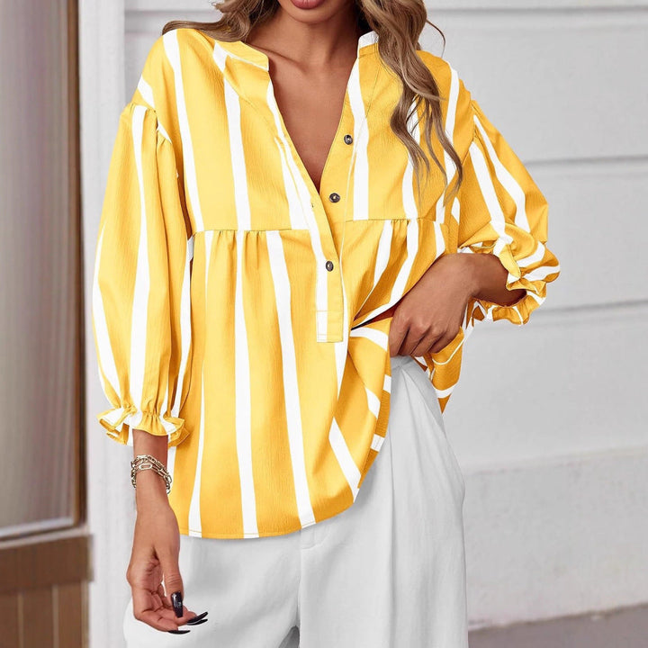 Damen oversize Bluse mit Streifenmuster und Knopfleiste Drune