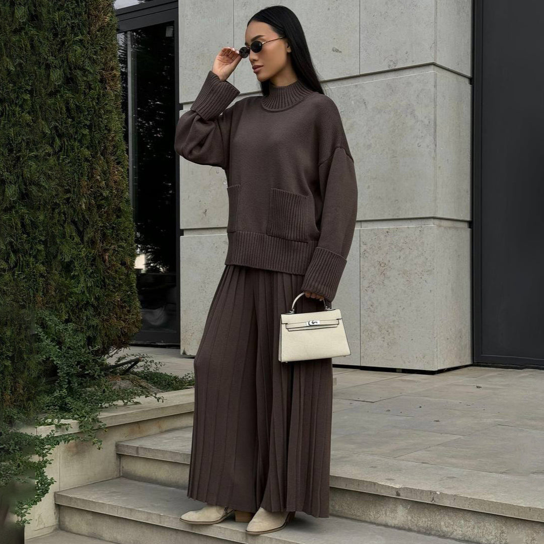 Damen Strickpullover mit plissierter Maxi-Hose Drune