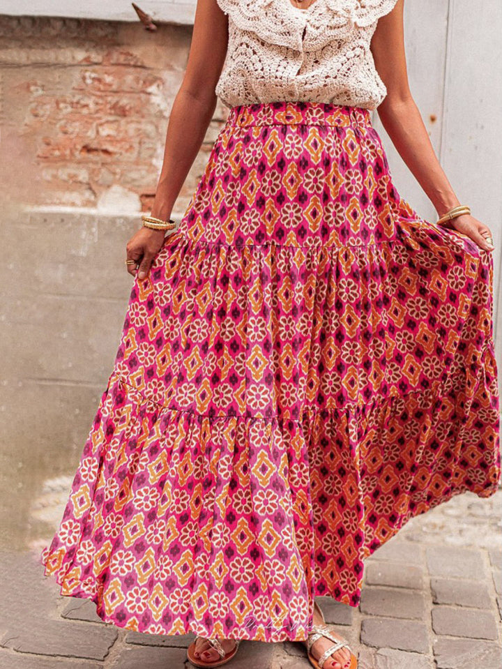Damen Maxirock mit schwingendem Saum und buntem Ethno-Print Drune