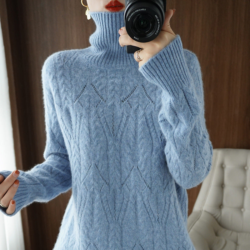 Damen Weicher Mohair‑Optik Oversize‑Rollkragenpullover mit Ajour‑Zopfstruktur Drune