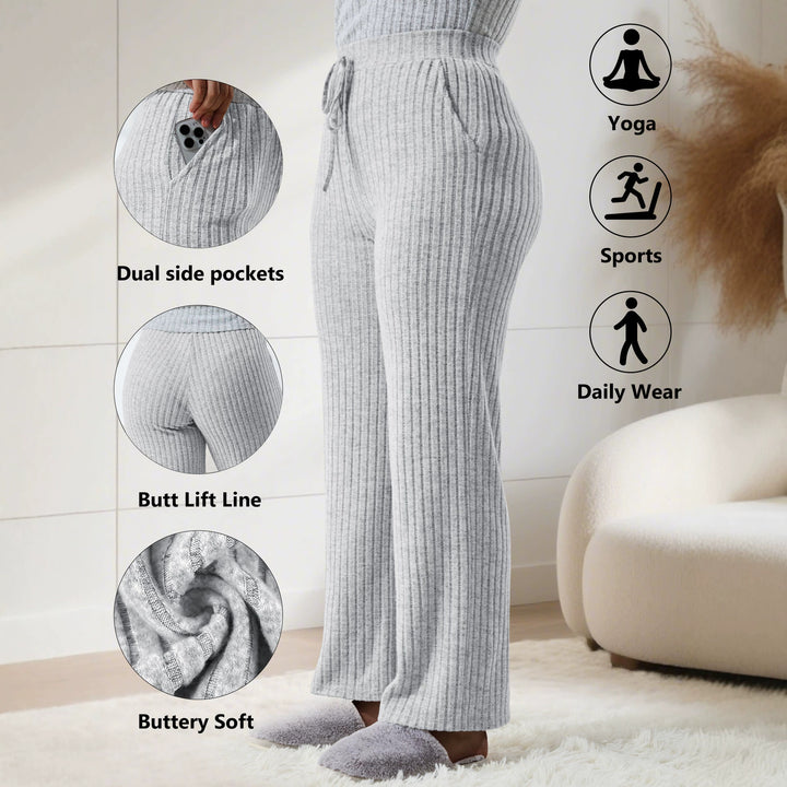 Damen Komfort-Strickhose mit weitem Bein und Kordelzug Drune