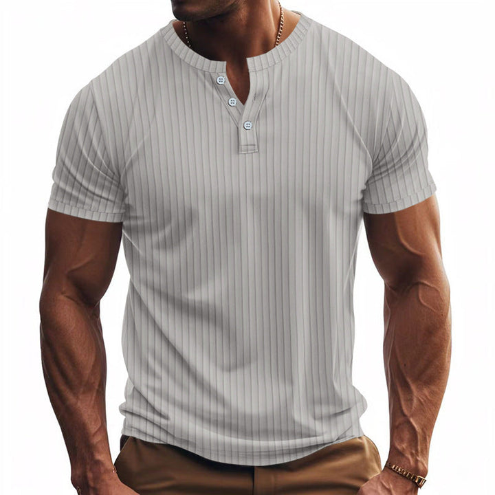 Herren Kurzarm Henley-Shirt mit Streifenmuster und praktischen Knöpfen Drune
