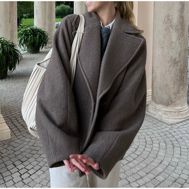 Damen Oversized Woll-Cardigan mit breiten Ärmeln und elegantem Revers Drune