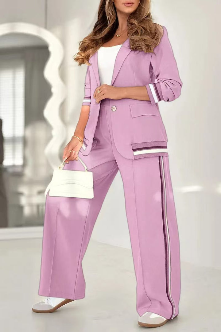 Damen Zweiteiler-Blazer mit weitem Hosenbein und kontrastierenden Seitenstreifen Drune