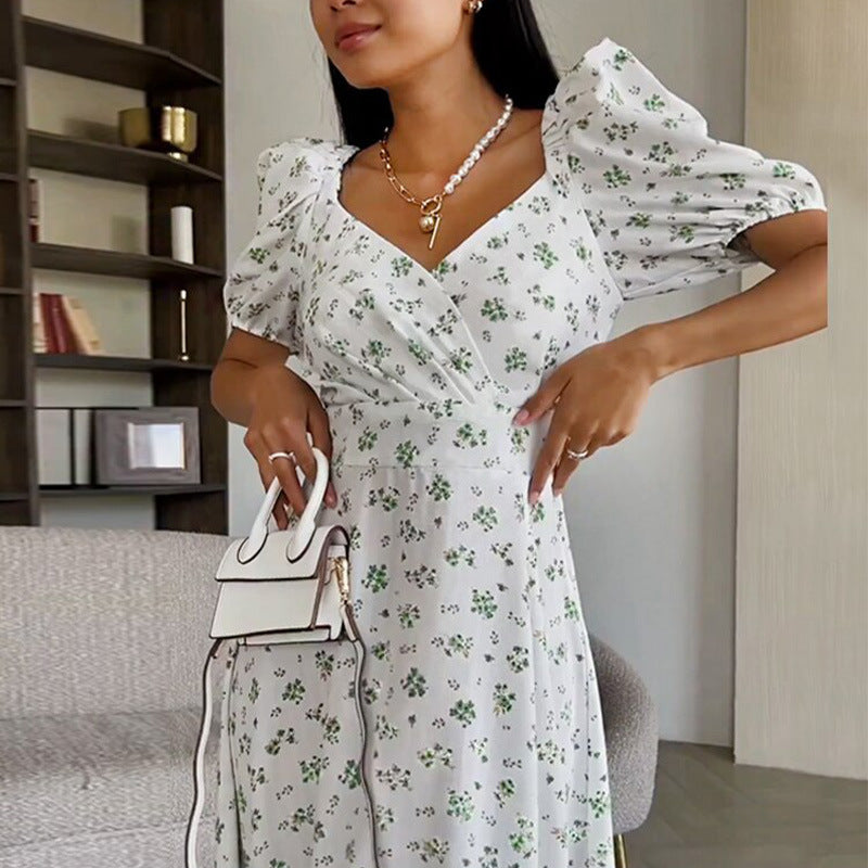 Damen Elegantes Maxikleid mit Puffärmeln und floralem Muster Drune