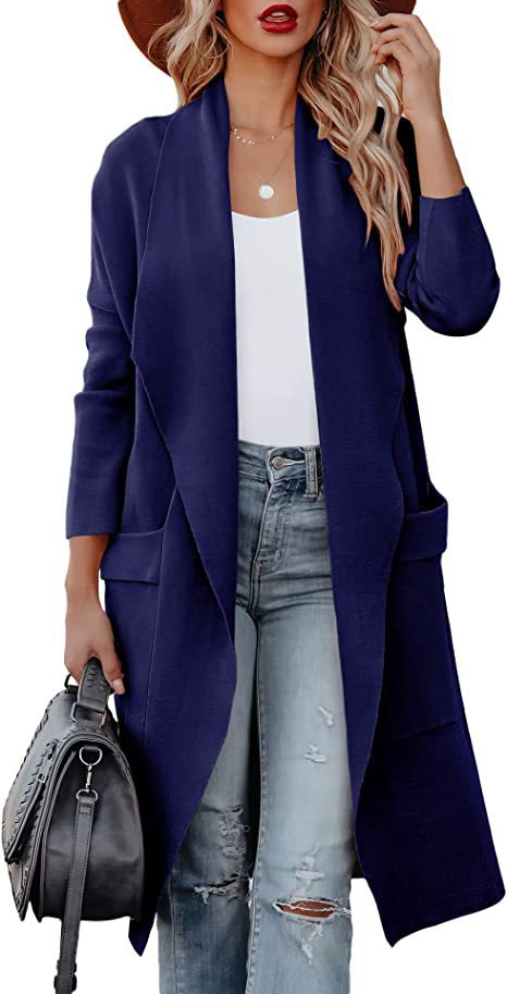 Damen Longline Cardigan mit praktischen Taschen und fließendem Schnitt Drune
