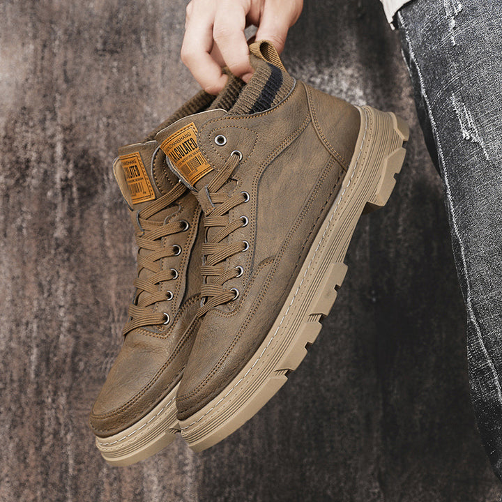 Herren lederoptik High-Top City-Boot Sneaker mit gestricktem Schaftkragen und stoßdämpfender Profilsohle Drune