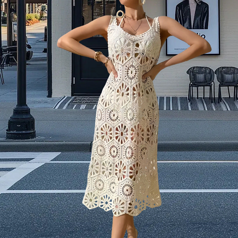 Damen Häkel-Maxikleid mit floralen Motiven und zarten Details Drune
