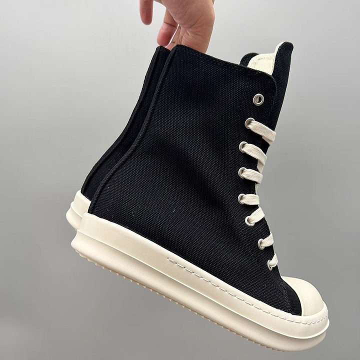Damen Plateau-Boots mit überhöhter Gummiplattform, hohem Schaft und verstärkter Zehenkappe Drune