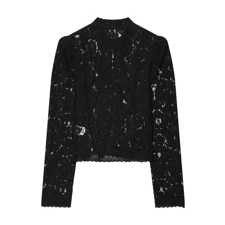 Damen nan elegante Spitzenjacke mit Stehkragen, dekorativen Kordelverschlüssen und cropped Silhouette Drune