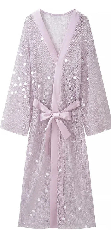 Damen Glamouröses Maxikleid mit V‑Ausschnitt, Pailletten‑Overlay und Taillengürtel Drune
