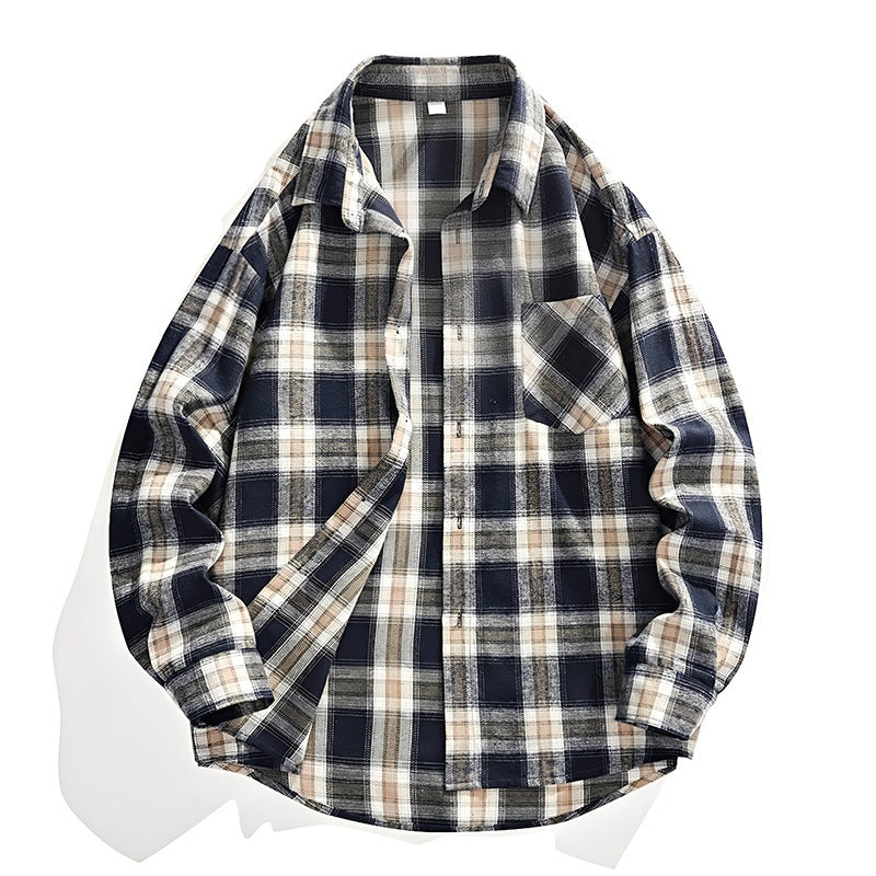 Herren Oversize karierte Flanellhemdjacke mit Brusttasche & abgerundetem Saum Drune