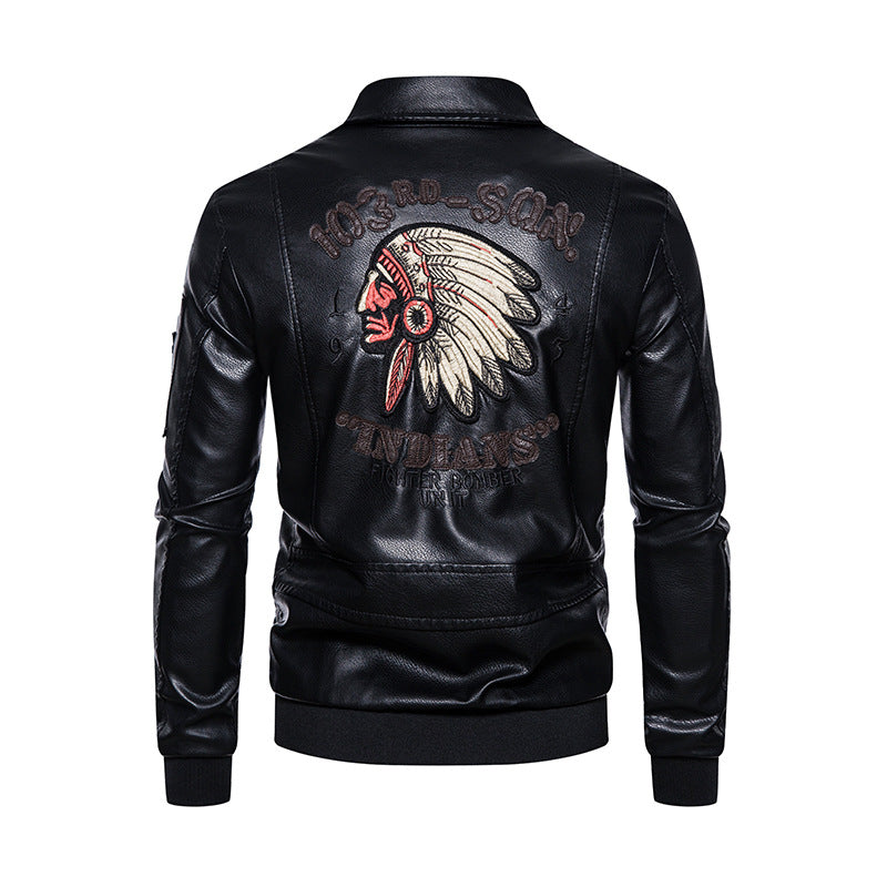 Herren Modische Kunstleder Jacke mit Stickereien Drune