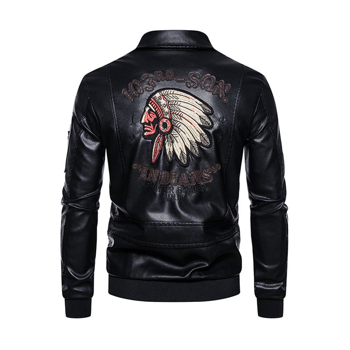 Herren Modische Kunstleder Jacke mit Stickereien Drune