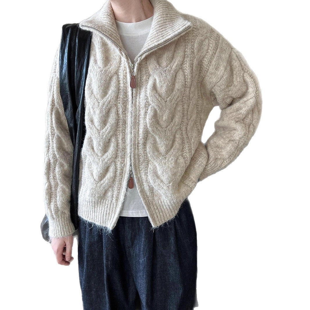 Damen Grobstrickjacke mit Stehkragen und modernen Zopfmustern Drune