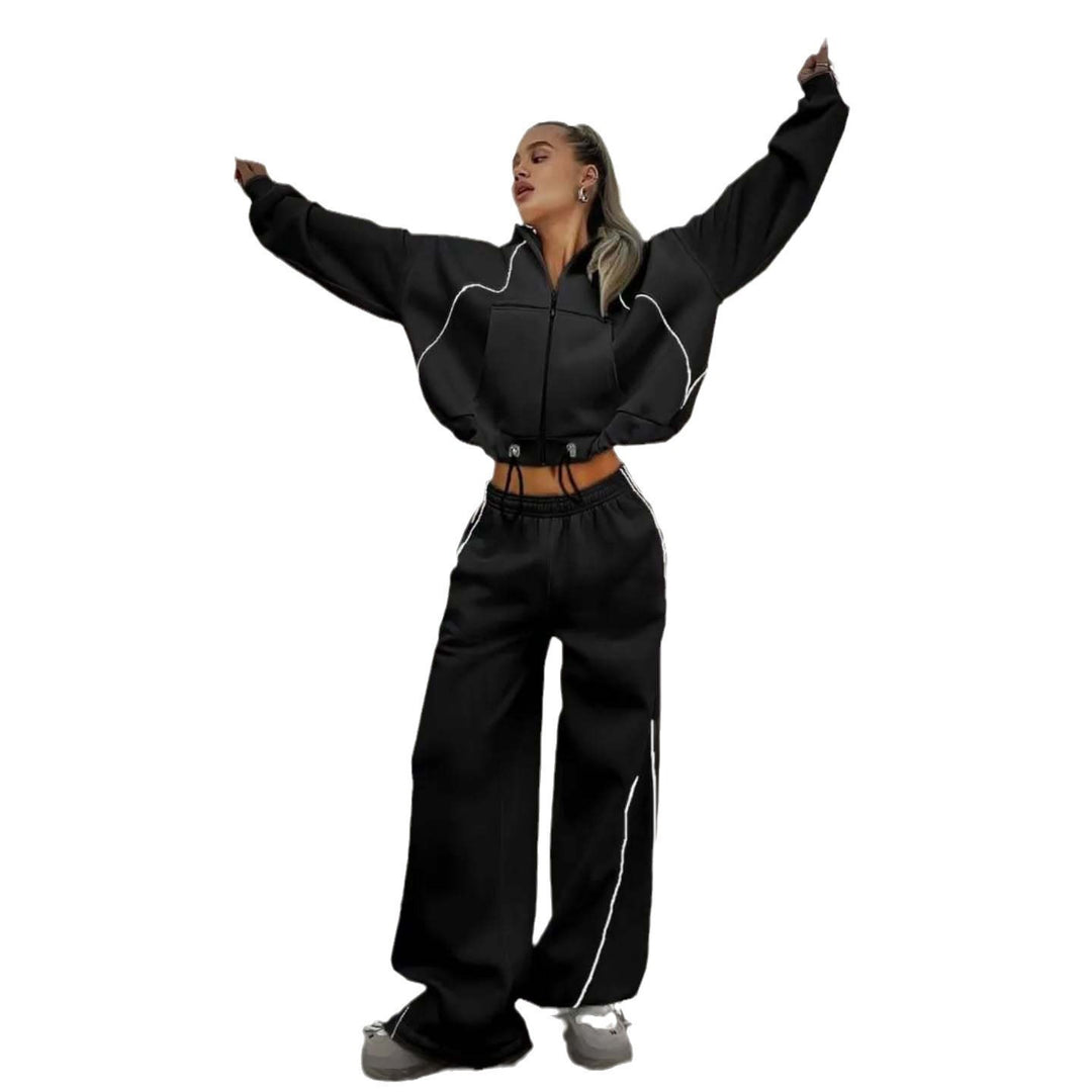 Damen sportlicher Jogginganzug mit weitem Schnitt und Reißverschluss Drune