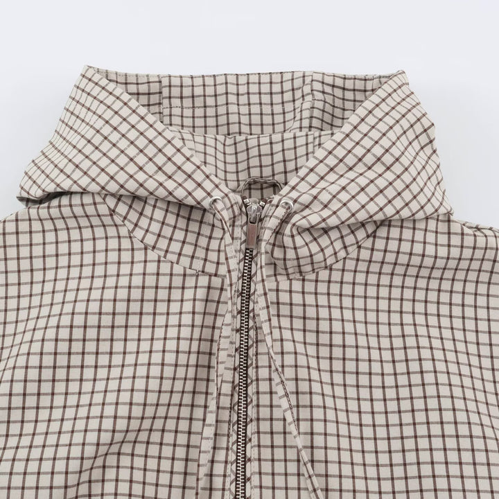 Damen Kurzer Karierter Kapuzenblouson mit Tunnelzug, Reißverschluss und elastischen Bündchen Drune