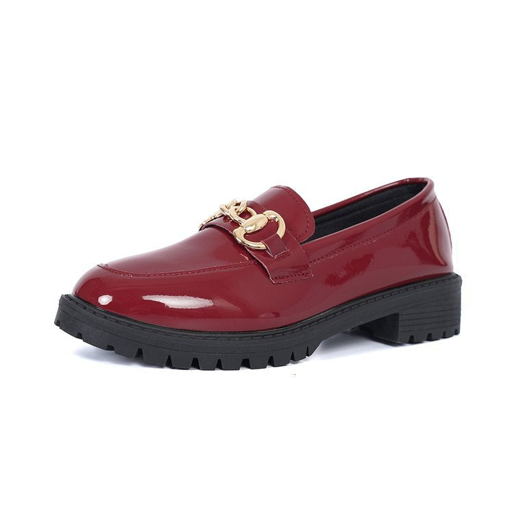 Damen nan elegante Lack-Plateau-Loafer mit dekorativer Schleife und profilierter Gummisohle Drune