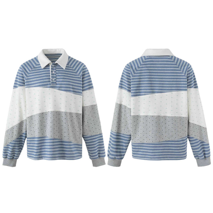 Damen Gestreifter Rugby-Pullover mit großem Kentkragen und Colourblock-Struktur Drune