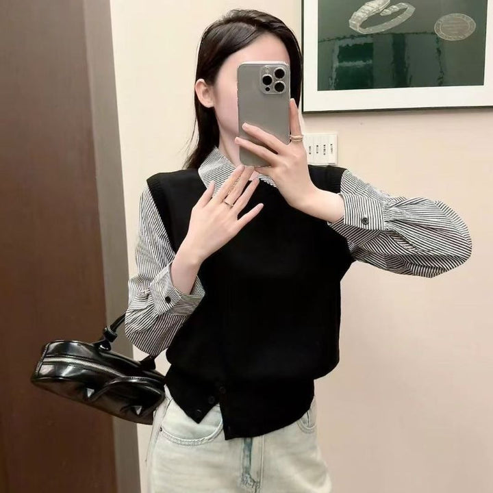 Damen gehobener Pullover mit Hemdkragen Drune