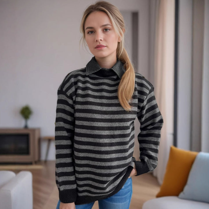 Damen Oversized Pullover mit modischem Streifenmuster und lässiger Passform Drune