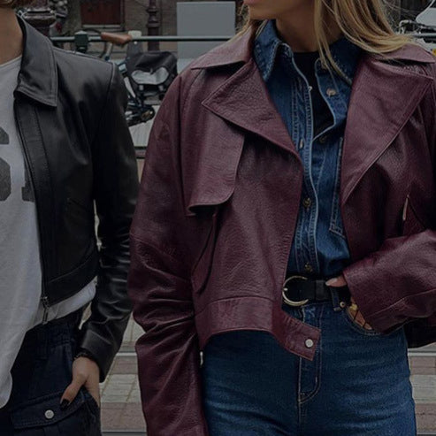 Damen lässige Kunstlederjacke im modernen Oversized-Stil Drune