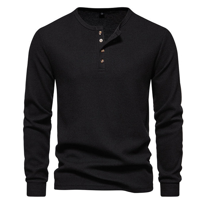 Herren Langarm-Henley-Shirt mit strukturiertem Oberflächenmuster und praktischen Knopfdetails Drune