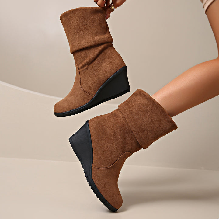 Damen Modische Wedge-Stiefeletten aus weichem Wildleder Drune